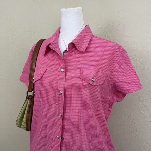 pink gingham vintage 90s button up shirt - Picture 2 of 7